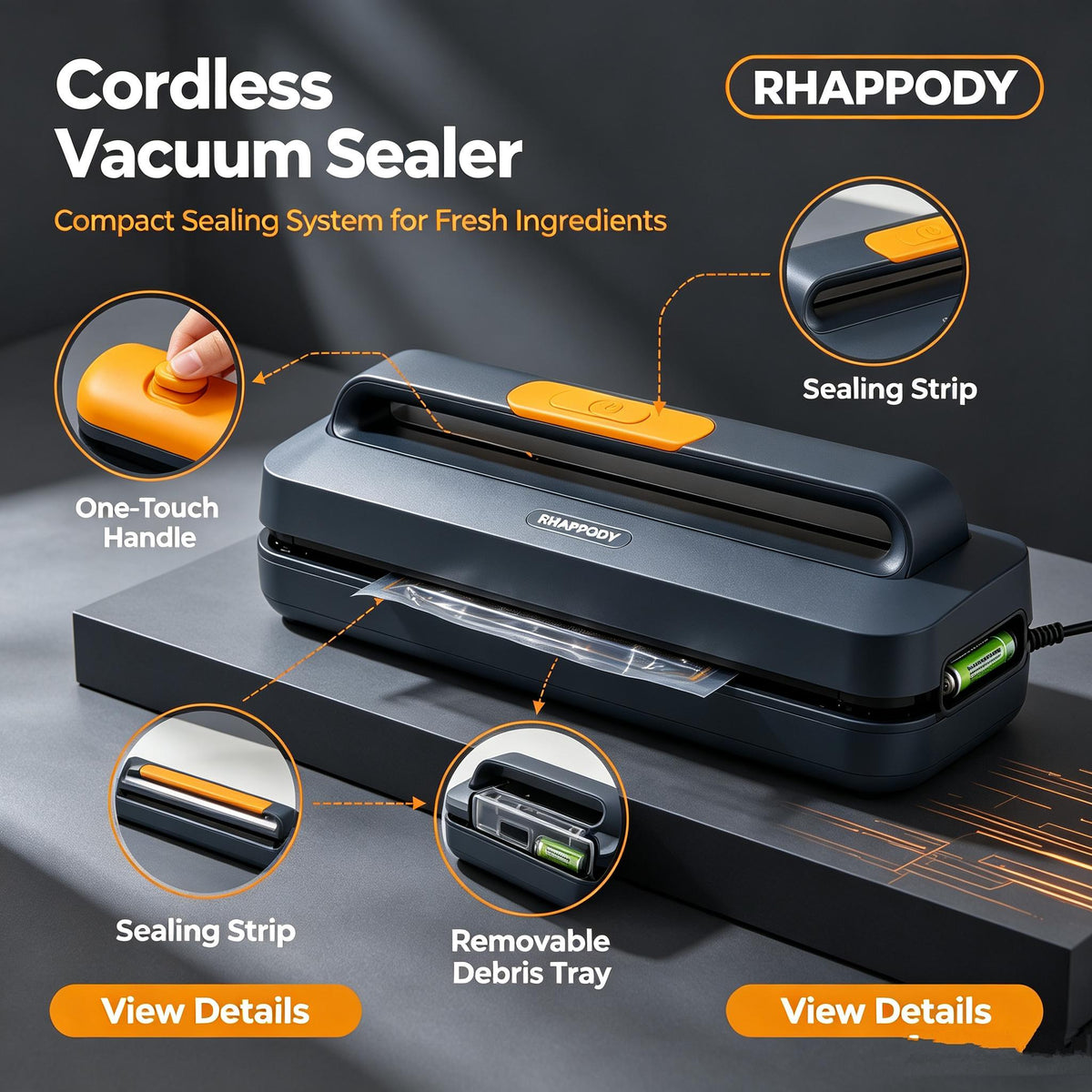 RHAPPODY Cordless Vacuum Sealer 🥩 One-Touch Automatic Food Sealing Machine with Strong Suction