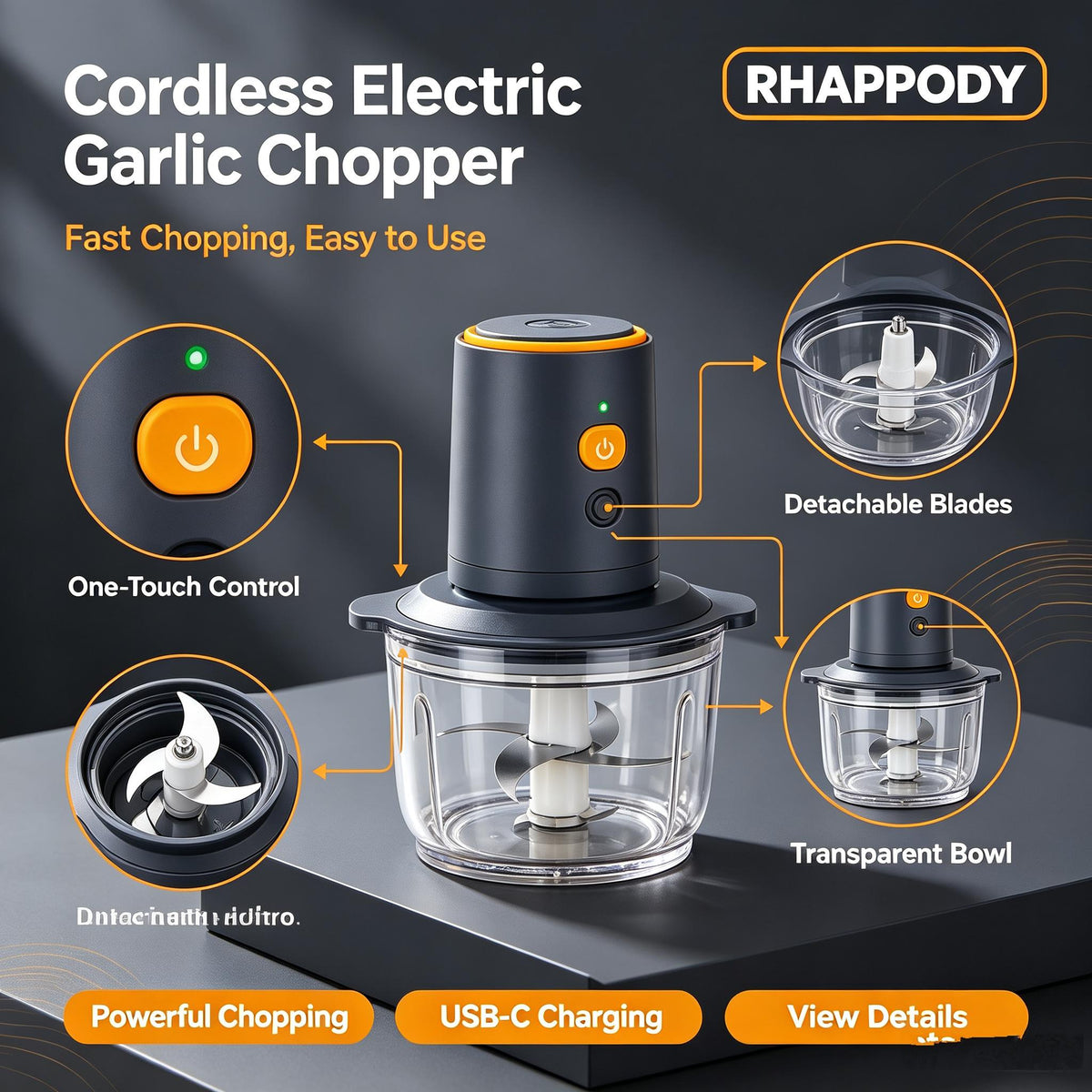 RHAPPODY Cordless Electric Garlic Chopper π§ USB-C Rechargeable Mini Food Processor