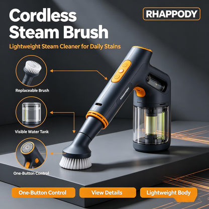 RHAPPODY Cordless Steam Brush 🔥 High Temperature Handheld Steam Cleaner with Replaceable Brush Heads