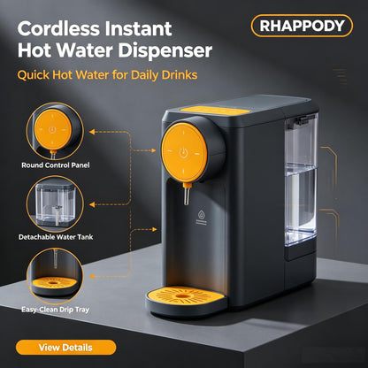 RHAPPODY Cordless Instant Hot Water Dispenser ☕ Fast Heating Countertop Hot Water Machine with 3 Temperature Modes & Detachable Water Tank for Tea