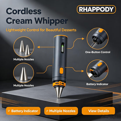 RHAPPODY Cordless Cream Whipper 🧁 USB-C Rechargeable Electric Dessert Decorator with Multiple Icing Nozzles