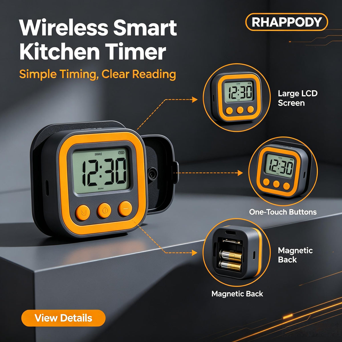 RHAPPODY Wireless Smart Kitchen Timer ⏲️ Digital Cooking Timer with Large LCD Display