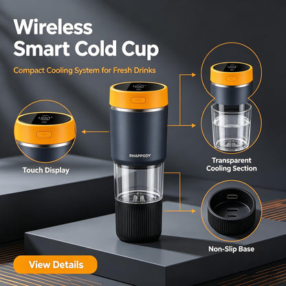 RHAPPODY Wireless Smart Cold Cup 🧊 Portable Drink Cooler Mug with Fast Cooling