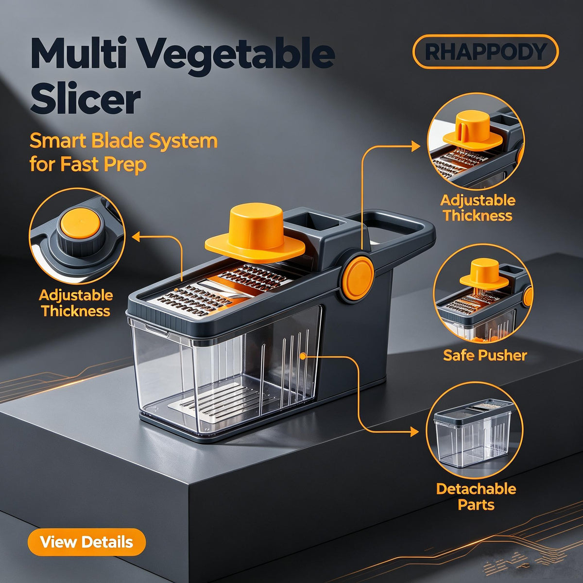 RHAPPODY Multi Vegetable Slicer 🥕 Adjustable Thickness Mandoline Slicer with Safe Food Pusher
