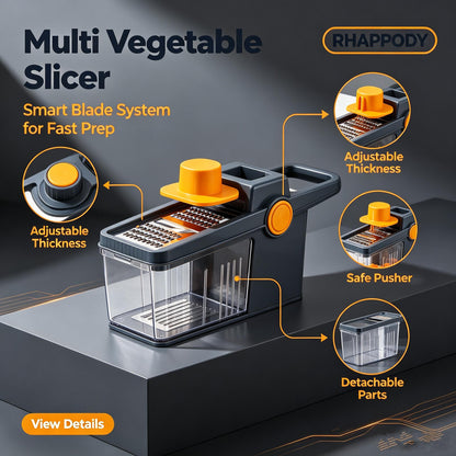 RHAPPODY Multi Vegetable Slicer 🥕 Adjustable Thickness Mandoline Slicer with Safe Food Pusher