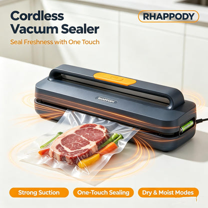 RHAPPODY Cordless Vacuum Sealer 🥩 One-Touch Automatic Food Sealing Machine with Strong Suction