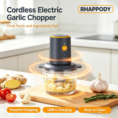 RHAPPODY Cordless Electric Garlic Chopper 🧄 USB-C Rechargeable Mini Food Processor