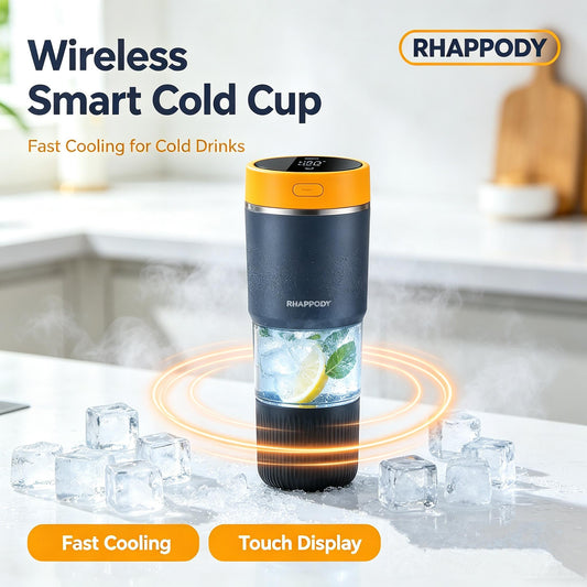 RHAPPODY Wireless Smart Cold Cup 🧊 Portable Drink Cooler Mug with Fast Cooling