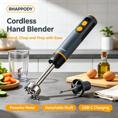 RHAPPODY Cordless Hand Blender 🔋 USB-C Rechargeable Immersion Blender with Detachable Shaft