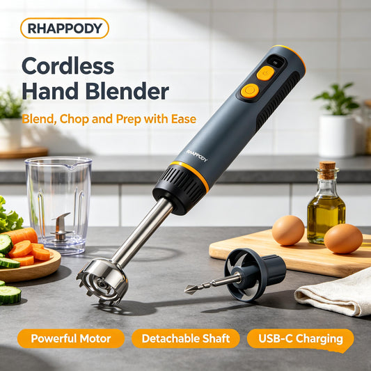 RHAPPODY Cordless Hand Blender 🔋 USB-C Rechargeable Immersion Blender with Detachable Shaft