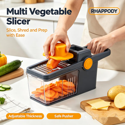 RHAPPODY Multi Vegetable Slicer 🥕 Adjustable Thickness Mandoline Slicer with Safe Food Pusher