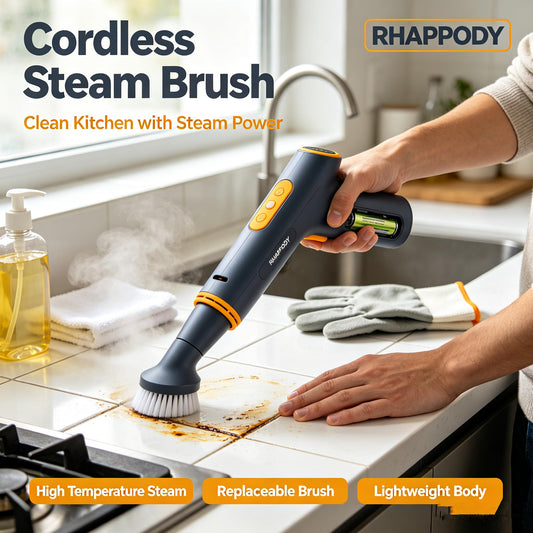 RHAPPODY Cordless Steam Brush 🔥 High Temperature Handheld Steam Cleaner with Replaceable Brush Heads