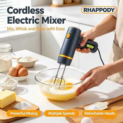 RHAPPODY Cordless Electric Hand Mixer 🧁 Rechargeable Handheld Whisk with Multiple Speed Settings