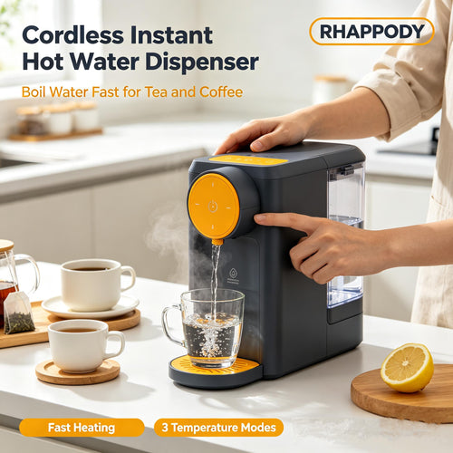 RHAPPODY Cordless Instant Hot Water Dispenser ☕ Fast Heating Countertop Hot Water Machine with 3 Temperature Modes & Detachable Water Tank for Tea
