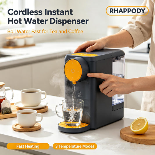RHAPPODY Cordless Instant Hot Water Dispenser ☕ Fast Heating Countertop Hot Water Machine with 3 Temperature Modes & Detachable Water Tank for Tea