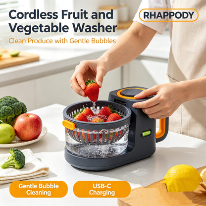 RHAPPODY Cordless Fruit and Vegetable Washer 🥬 USB-C Rechargeable Produce Cleaner with Gentle Bubble Purification