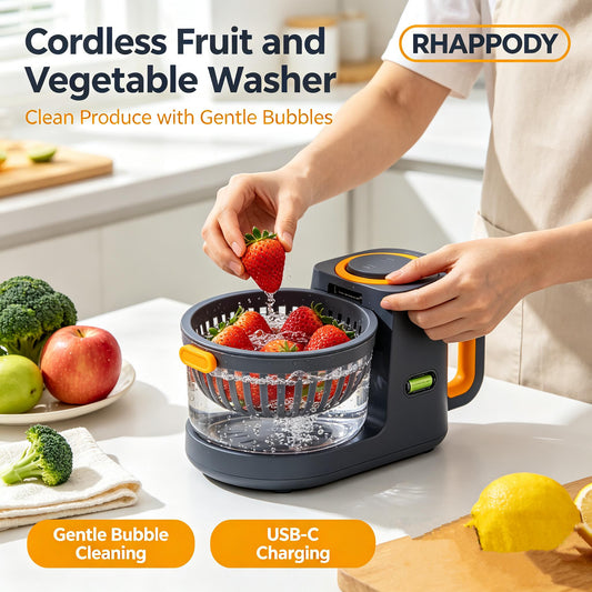 RHAPPODY Cordless Fruit and Vegetable Washer 🥬 USB-C Rechargeable Produce Cleaner with Gentle Bubble Purification