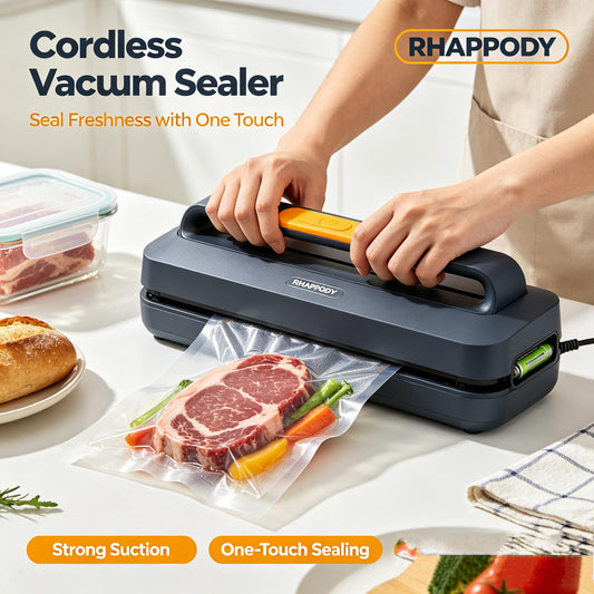 RHAPPODY Cordless Vacuum Sealer 🥩 One-Touch Automatic Food Sealing Machine with Strong Suction