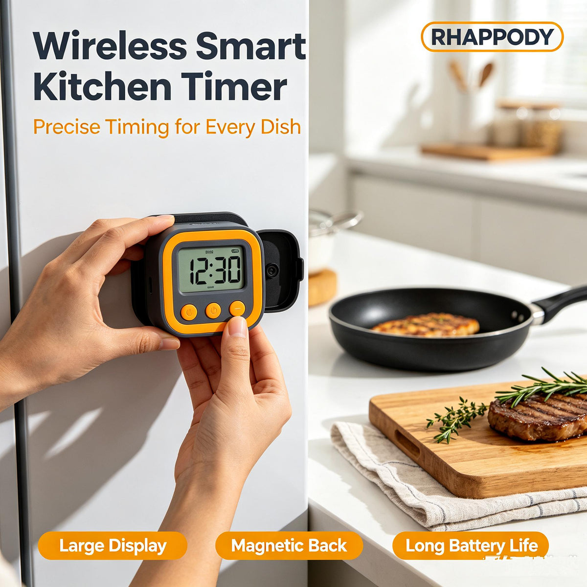 RHAPPODY Wireless Smart Kitchen Timer ⏲️ Digital Cooking Timer with Large LCD Display